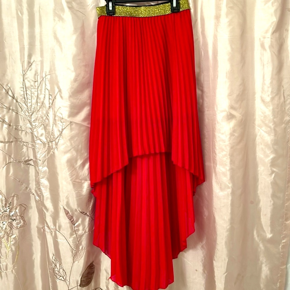Red High-low pleated skirt